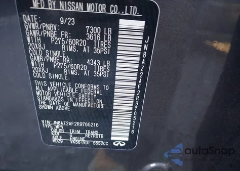 2024 Infiniti Qx80 Luxe z USA, uszkodzony, nr VIN JN8AZ2AF2R9765216